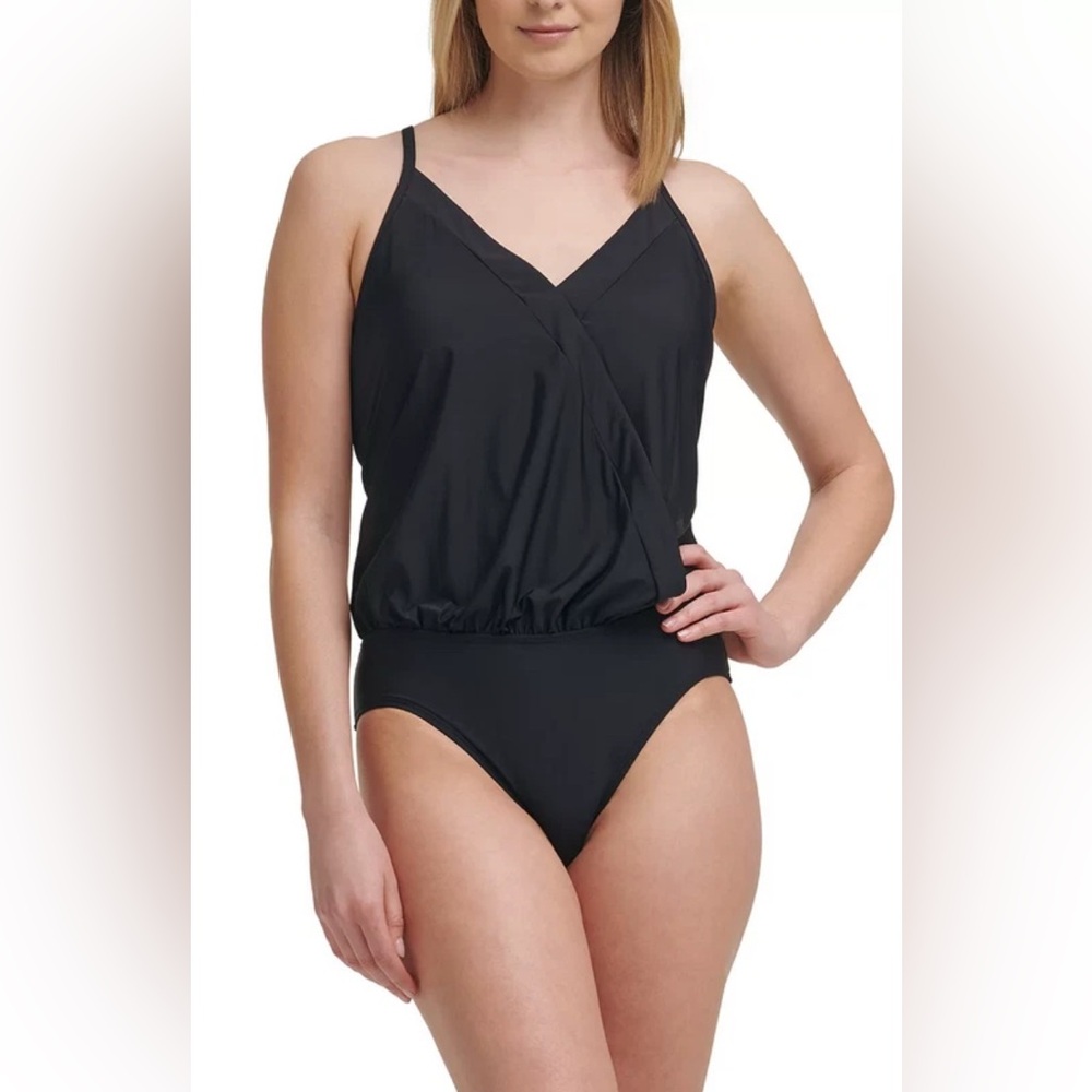 Calvin Klein Black Blouson 1pc Modest Swimsuit 8‎ NWT